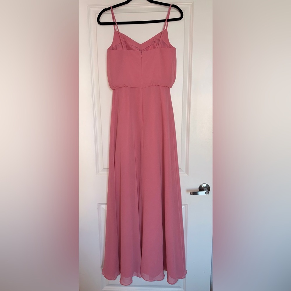 Bill Levkoff Chiffon V-Neck Spaghetti Strap Maxi Bridesmaid Dress - Dusty Rose - Picture 7 of 10